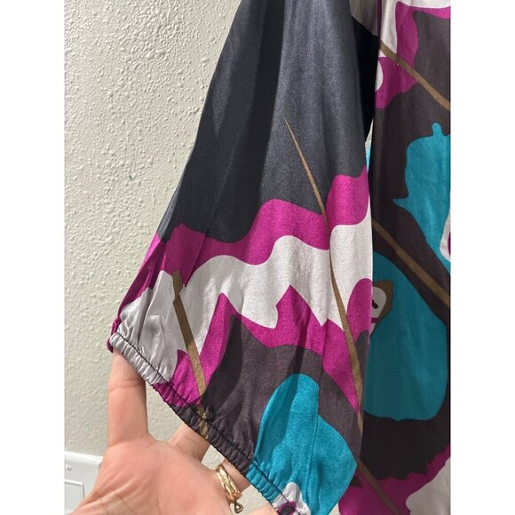 Peter Nygard Blouse Womens Colorful Print Silk Size 12 slip on boho top - Picture 4 of 8